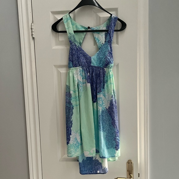 Turquoise and Blue Sleeveless Mini Dress - Picture 1 of 2